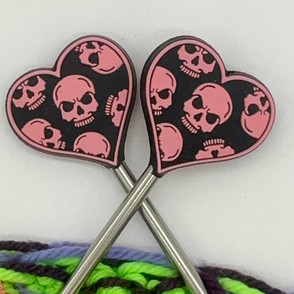 Pink skull in black heart Stitch Stoppers